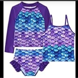 swimsobo Girls 3-Piece Swimsuit 3 Piece Long Slv Rashguard Bikini  8